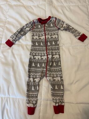 Baby Red & Grey Polar Bear Winter Print One-Piece Pajamas